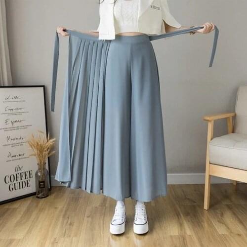 New Korean Style Women Pleated Chiffon Pants Plus Size Spring Summer High Waist Trousers Ladies Casual Wide Leg Pants