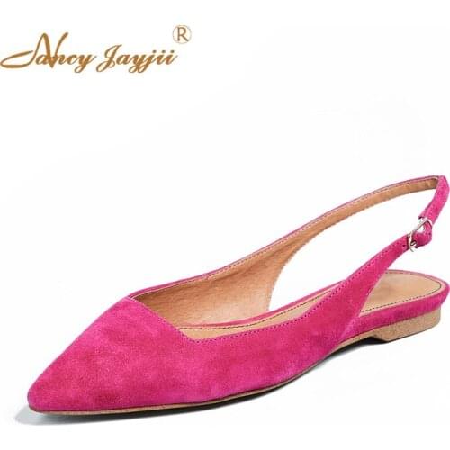 2021 Slingback Strap Women Flats Shoes Red Beach Casual Office Buckle Pointed Toe Female Lady Solid Autumn Big Foot Size 37 38