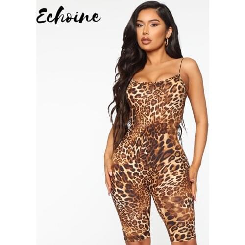 Women Leopard Playsuit Sleeveless Slim Skinny Rompers Short Jumpsuit Autumn New Body Leopard Fashion Party Club Bodysuit