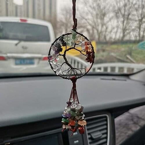 1PCS Handmade Car Tree of Life Pendant Natural Gemstone Necklace Chakra Healing Crystal Charm Auto Ornaments