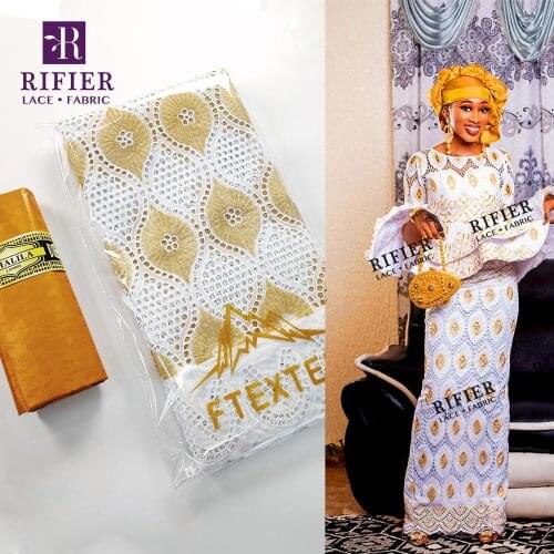 2.5 +2.5 Yards Bazin Riche Fabric With Embroidered Dry Lace 100% Cotton Lace Fabric For Nigerian Women Party Dress Lace Material