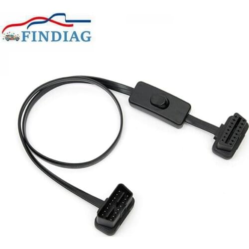 30cm/60cm 16Pin OBD2 Extension Cable Adapter Cable Flat+Thin As Noodle OBDII Male To Female Socket Connector With ON/OFF Switch
