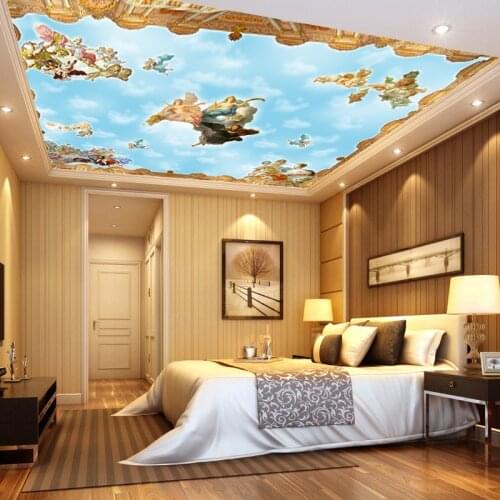 Beibehang Custom wallpaper European 3D Photo murals Angels Blue Sky White Clouds Large Fresco Living Room Ceiling 3d walllpaper