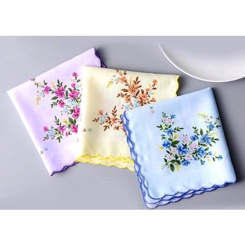 5 Pcs 30*30 cm Vintage Cotton Women Hankies Embroidered Butterfly Flower Hanky Floral Ladies Handkerchief Fabrics Random color