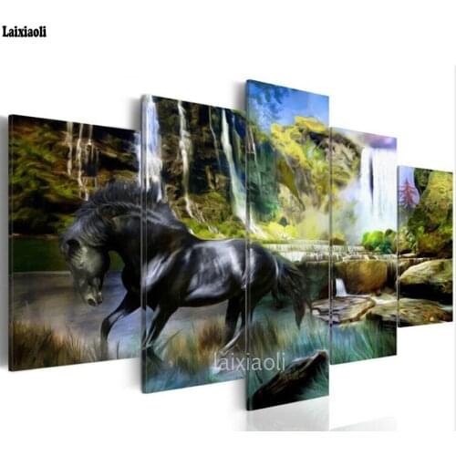 5pcs wall Decoration Diamond Painting horse waterfall landscape Full Square 3d Embroidery cross stitch mosaic rhinestone picture