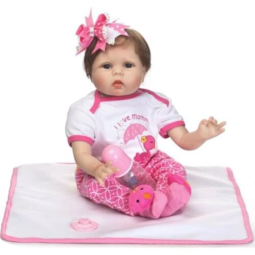 55cm Reborn Baby Doll Real Silicone Doll soft cotton body rooted hair Kids Toys Girls Bebes De Silicona