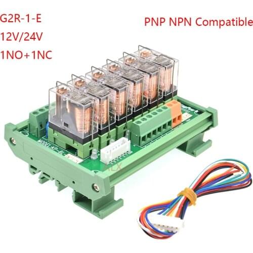 6 Channels 1 SPDT DIN Rail Mount OMRON G2R-1-E 16A 12V 24V DC Interface Relay Module PNP NPN compatible