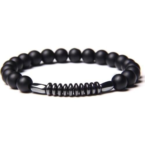 Slice Hematite Bracelet Gift Nature Black Onyx Stone Beads Bracelet For Men Vintage Elastic Jewelry Pulsera For Women Friendship