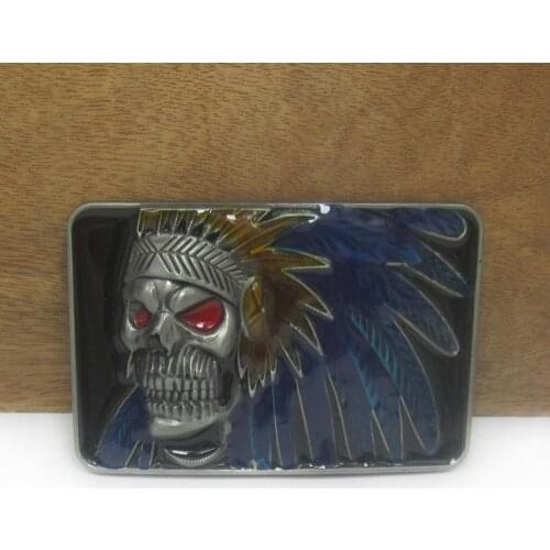 BuckleClub wholesale retro zinc alloy INDIAN skull belt buckle western jeans gift belt buckle FP-03450 PEWTER FINISH