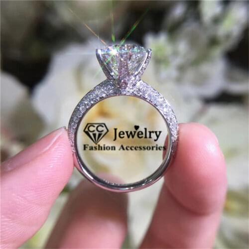 CC S925 Silver Rings For Women Classic 6 Claws Cubic Zirconia 1.25ct Stone Ring Fine Bridal Wedding Jewelry Drop Shipping CC1628