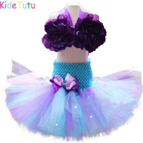 Under the Sea Mermaid Princess Girls Tutu Dress Infant Baby Kids Floral Flowers 1st Birthday Cake Smash Outfit Costume 14 years