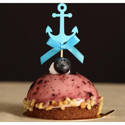 Custom Bow & Blue Nautical Anchor Cupcake Toppers Baby Shower/Boys Birthday Party Favors Decoration Cake Decorations Picks