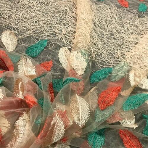 Exquisite Illusion Leaf Bridal Gown Lace Fabric Fine Made Vivid Leaf Floral Embroidery Blossom Fabric by Yard in Soft Tulle