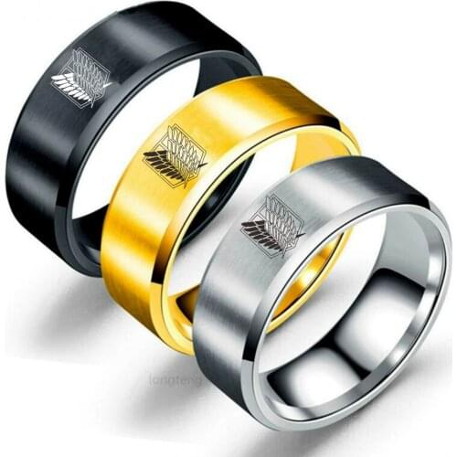 8mm Attack on Titan Fashion Stainless Steel Ring Wings Of Liberty Flag Finger Rings For Men Women Jewelry Party Gift Accessories