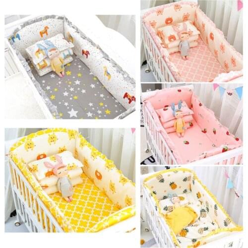 W3JF 5 Pcs Cotton Baby Bedding Set Nursery Crib Bumper Washable Bed Sheet Pillowcase