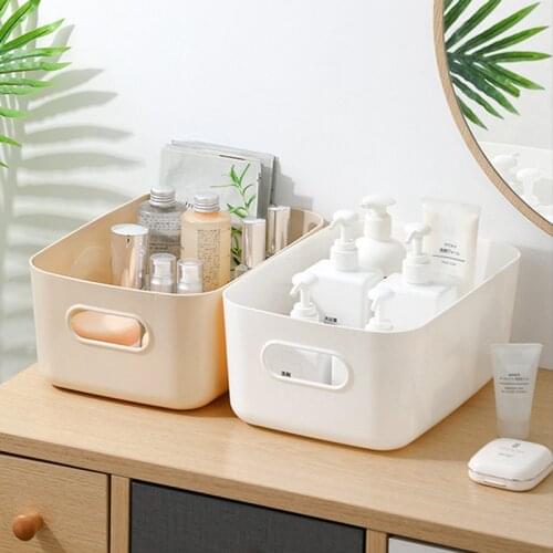 Cosmetic Storage Box Desktop Sundries Organizer PP Plastic Storage Basket With Handle Household Makeup Kitchen Storage Container