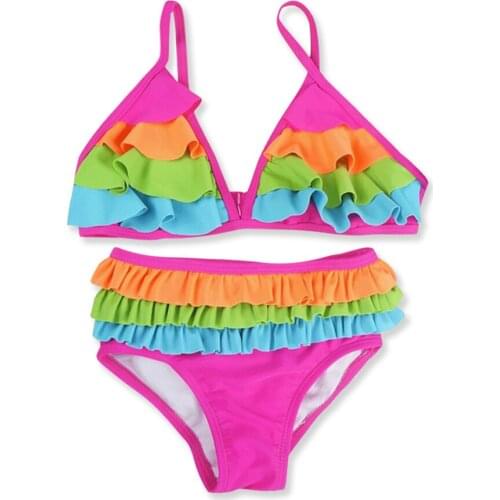 Kavkas Newborn Baby Girl Swimwear Rainbow Patchwork Toddler Girls Swimsuit Bikini Two Pieces Set Banadores Nino
