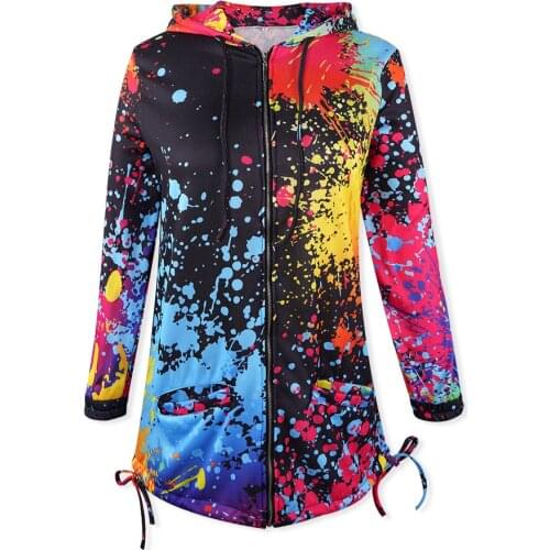 Spring Graffiti Women Hooded Jackets Color Block Active Basic Jacket Coat Zip Up Thin Fashion Harajuku Casual Outwear