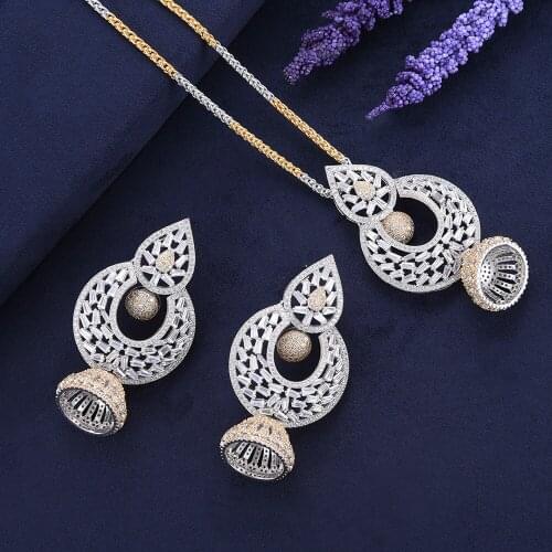 LARRAURI Luxury AAA Cubic Zirconia Pendant Chain Jewelry Sets Necklace Drop Dangle Earrings Fashion Wedding Jewelry Sets