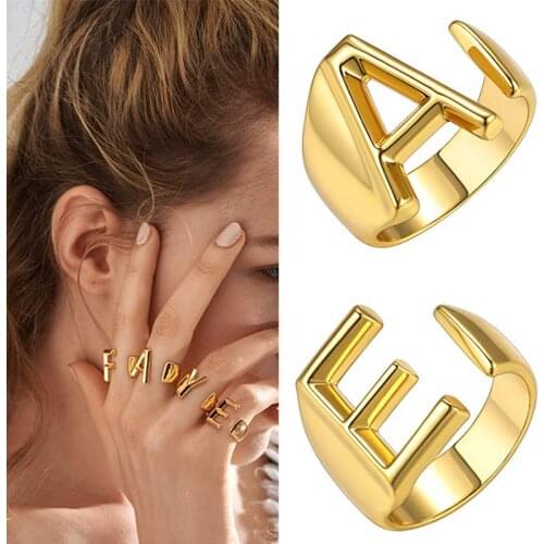 Personality A-Z 26 Letters Open Adjustable Punk Rings For Women Fashion Jewelry Initial Alphabet Finger Ring Bague Friends Gift