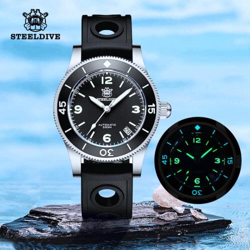 STEELDIVE 1952 NH35 Automatic Watch Men 300m Dive Watch Leather Mechanical Watches for Man BGW9 Super Luminous Diver Watch Steel