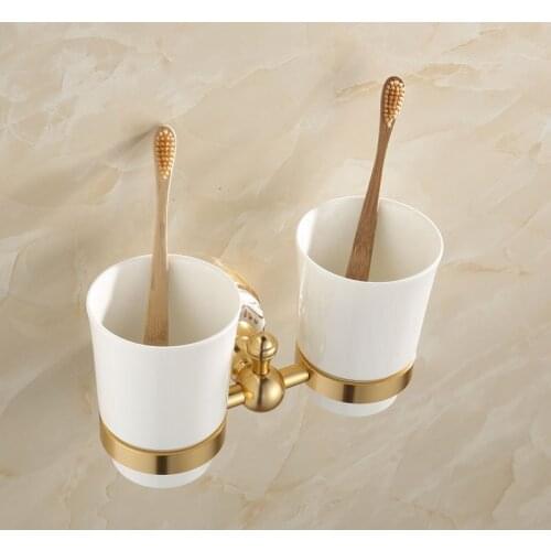 Wall Mount Dust-proof Antique Ceramic Double Tumbler Cup Holder Toothbrush Holder Bathroom Accessory