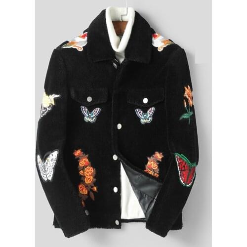 New Cashmere Fur Coat Men Sheepskin Winter Warm Coat Men Real Cashmere Fur Embroidery Genuine Leather Jackets Luxury Brand