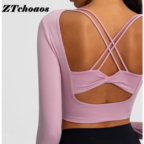 Tight T-shirt fitness tops Beautiful back sexy hollow sports long sleeve women stretch quick-drying breathable yoga running