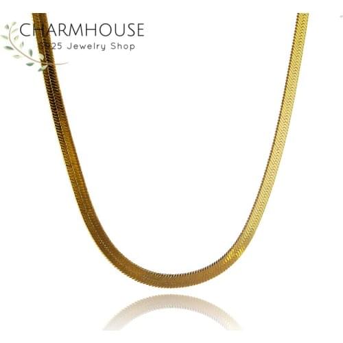 Charmhouse Yellow Gold GP Necklaces For Men Women 4mm Snake Chain Necklace Collier Wedding Bridal Jewelry Accessories Bijoux