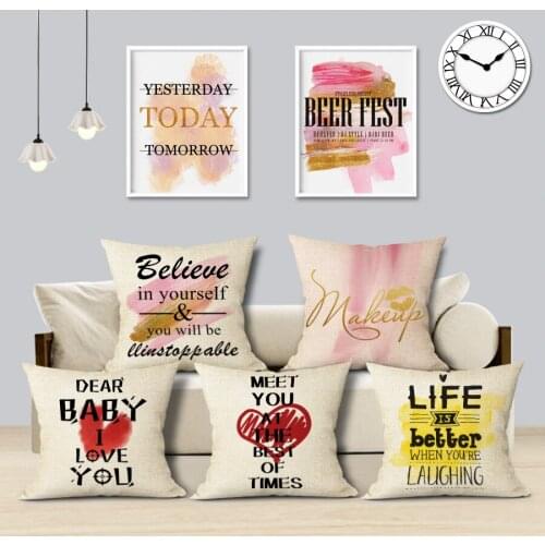 Valentine Day Gift Cushion Cover Sweet Love Letter Decorative Pillow Case Square Linen Pillow Cover for Sofa Home Decor