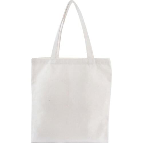 Portable Women Simple Blank Large Capacity Shoulder Bag Canvas Shopping Pouch Handbag