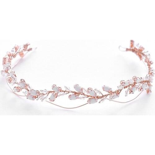 SLBRIDAL Rose Gold Crystal Rhinestone Pearls Floral Wedding Hair accessories Hairband Bridal Headband Bridesmaids Jewelry Women