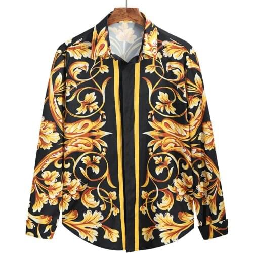 Mens Luxury Royal Dress Shirts 2021 Brand Slim Fit Long Sleeve Button Up Shirt Men Baroque Floral Shirt Male Camisa Masculina