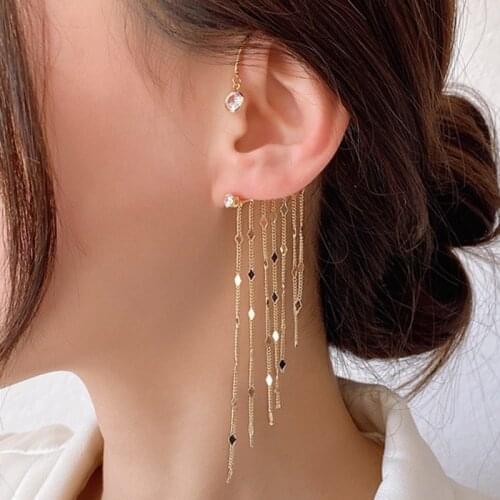 Kpop Earrings Women No Piercing Fake Cartilage Earring Jewelry Accessories Goth Bohemia Ear Cuffs Tassel Dangel Earrings