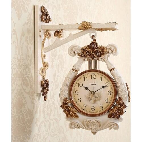 European Double-sided Wall Clock Living Room Creative Mute Two-sided Clock Modern Retro Fashion Home Wall Clocks