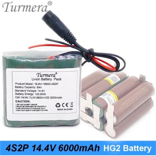 Turmera 14.4V 16.8V 6000mAh 4S2P Lithium Battery Pack TUR18650HG2 3000mAh 30A Battery Cell with 40A BMS for Screwdriver Battery