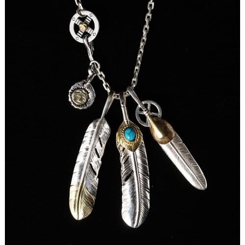 Solid 925 Sterling Silver Necklace For Men Vintage Charms Takahashi Goros Pendant Eagle Feather Chain New Popular Jewelry P1022