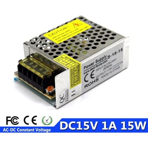 Universal DC15V 1A 15W Switching Power Supply Source Transformer 100-240V AC to DC 15V For CCTV Radio Computer Project Monitor