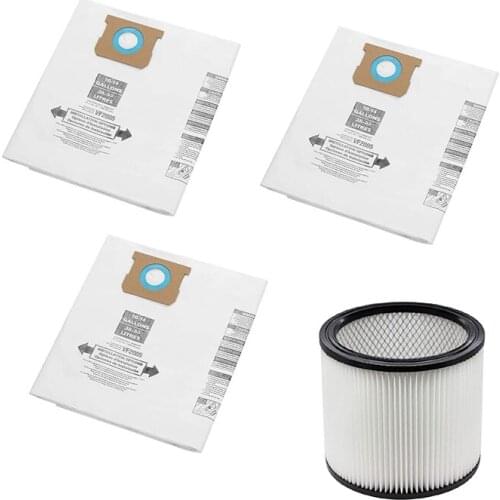 VF2005 Vacuum Collection Filter Bags + Replacement Filter for Shop-Vac 9066200 10-14 Gallon 90662 & 90350 90304 90333