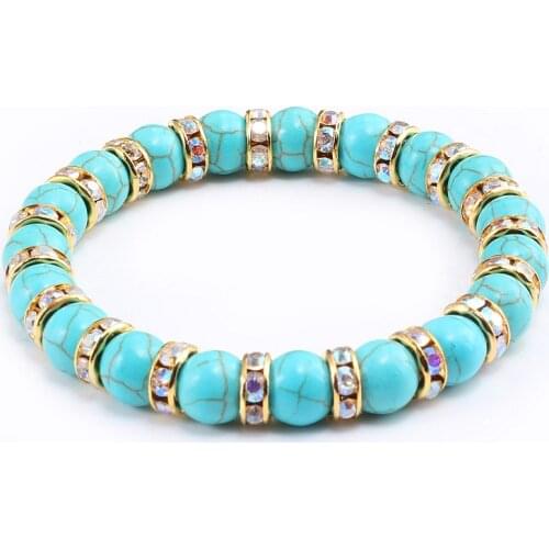 Vintage Boho Blue Turquoises Beads Bracelet Women Charm Natural Stone Bracelet Men Handmade Strand Elastic Bangles Lover Jewelry