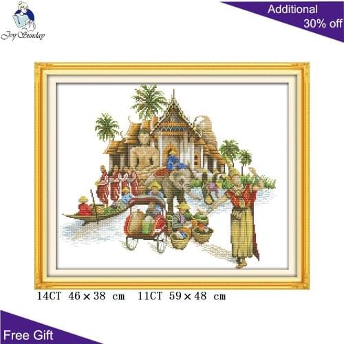 Joy Sunday Thai Style Cross Stitch R557 14CT 11CT Counted and Stamped Home Decor Thai Ambiance Embroidery DIY Cross Stitch kits
