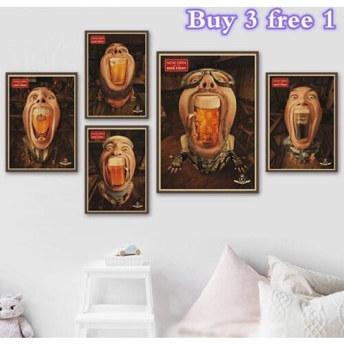 Funny Beer Retro poster Furnishing decoration Kraft Game Poster Drawing Painting Wall stickers