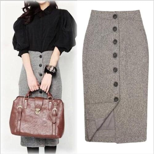 Women Plaid Skirts Winter 2020 New Thicken Woolen Elegant Lady Chic Skirt High Waist Faldas saia Female Skirts Midi Skirt CL90
