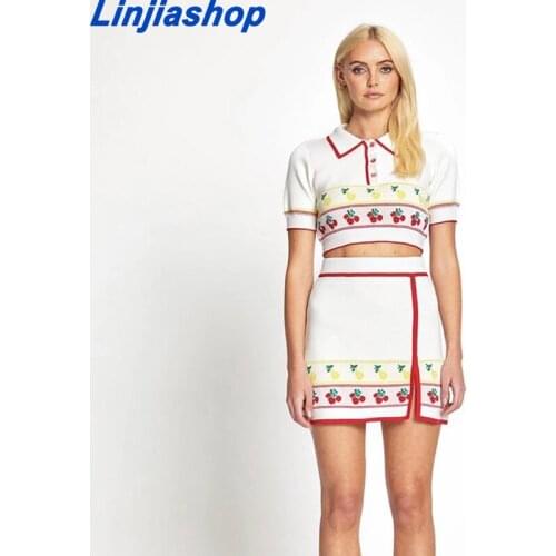 2021 Women High Quality Lapel Collar Short Sleeve Top Mini Skirt Suit Female Vintage Tight Jacket Split Fork Short Skirt Suit