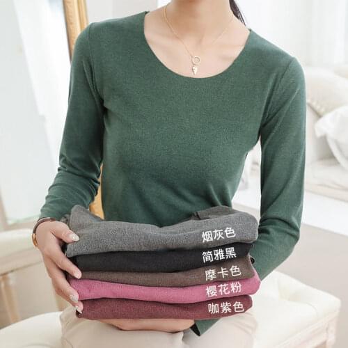 Woman Sweaters Large Size Round Neck Cationic Clothing Womens Autumn Winter Double-Sided Brushed Elastic Knitted Self-Heating