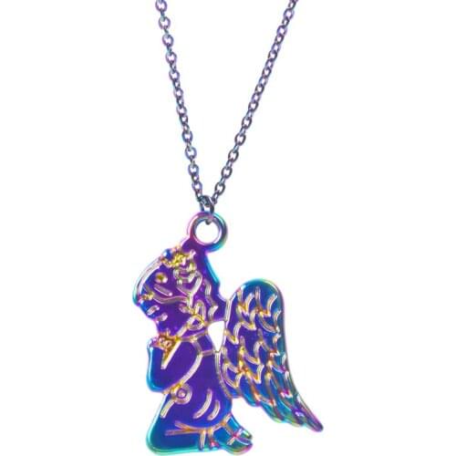 Angel Girl Necklace Pendant Jewelry Cupid Heart Charm Necklace For Women Men Accessories 50cm Chain Rainbow Color Fashion Collar