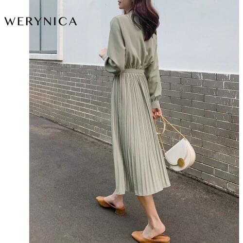 Werynica 2020 New Spring Round Neck Long Sleeve Solid Black Chiffon Dot Loose Big Size Dress Women Fashion Tide