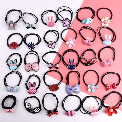 10pcs/lot WholeSale Girls Hair Band Colorful Cute Elastic Rubber Bands Kids Hair Ropes Acrylic Holder Tie Gums Hair Accessories