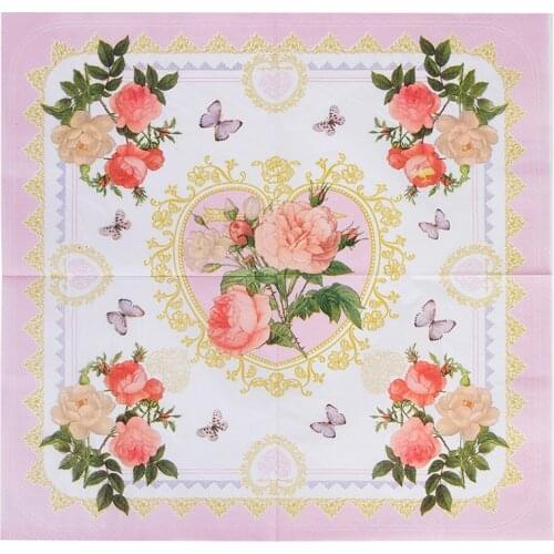 20 vintage napkin paper tissue gold printed red white flower heart butterfly decoupage wedding party Christmas decor serviettes