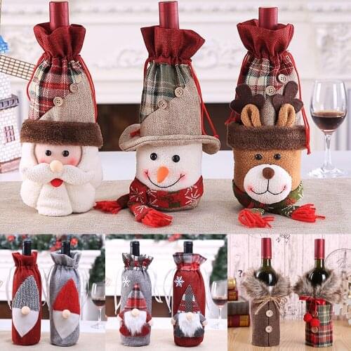 2019 Xmas Christmas Decoration For Home Table Dinner New Year Supplies Santa Snowman Christmas Wine Bottle Cover Linen Gift Bags